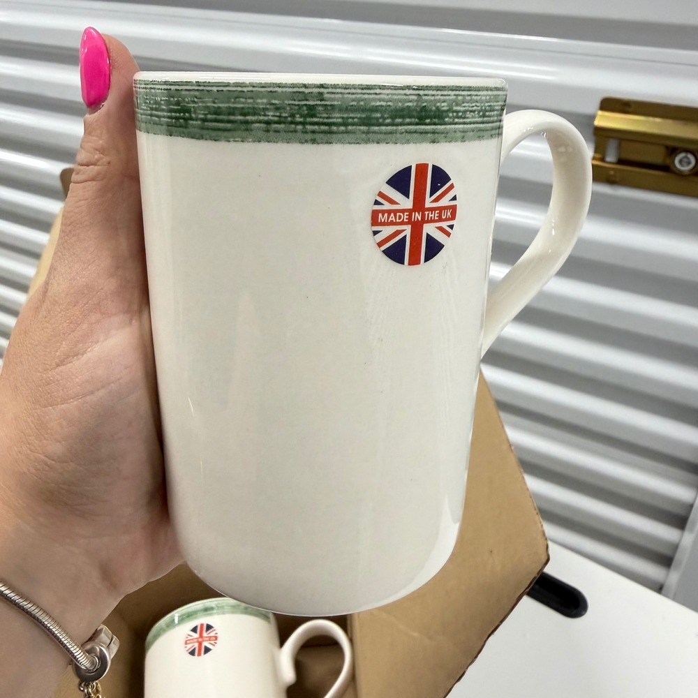 Portmeirion Potters Brushstroke Green Mug Set of 4 9oz Made in England New